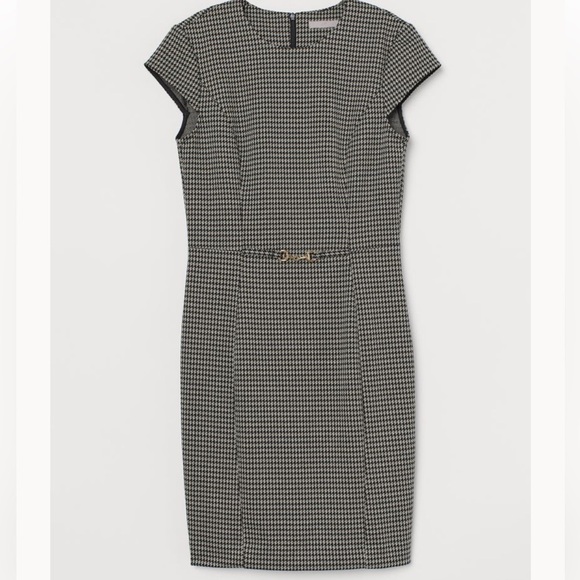 H&M Houndstooth Knee Length  Sheath Dress sz 4 Buckle Brown Black NWT - Picture 1 of 12
